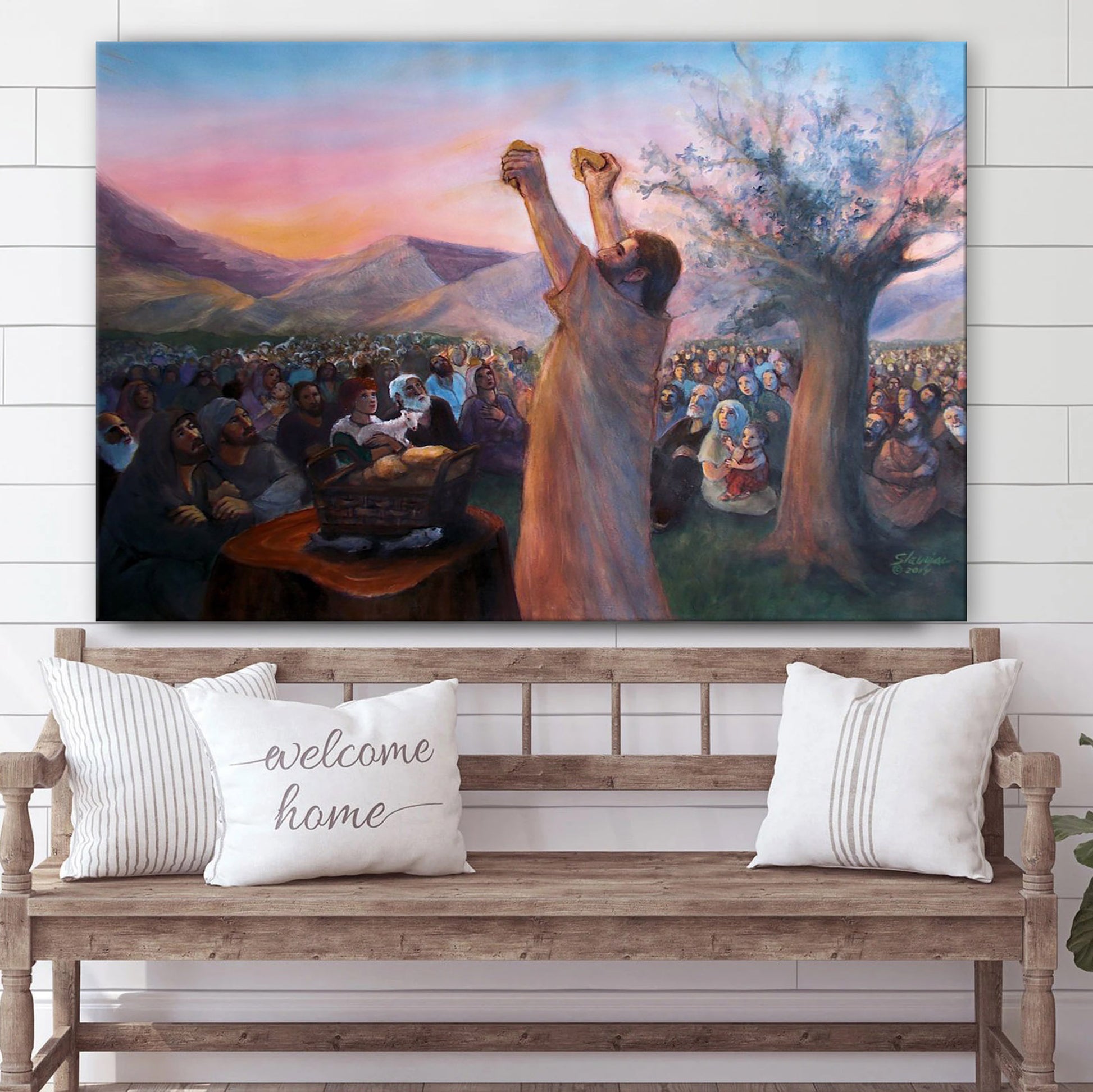 Jesus With Multitude - Jesus Canvas Wall Art - Christian Wall Art