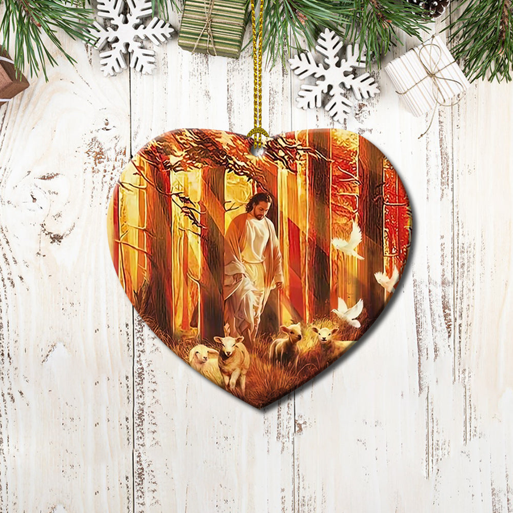 Jesus With Sheep Faith Heart Ceramic Ornament - Christmas Ornament - Christmas Gift