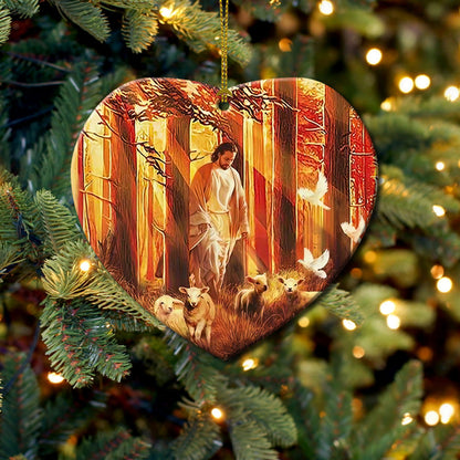 Jesus With Sheep Faith Heart Ceramic Ornament - Christmas Ornament - Christmas Gift