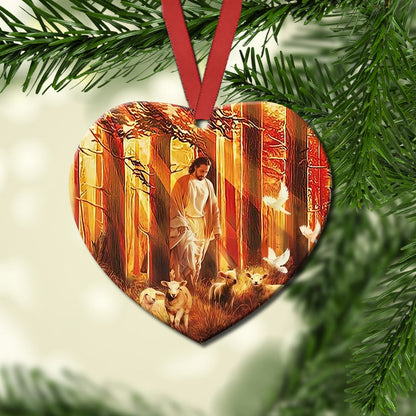 Jesus With Sheep Faith Heart Ceramic Ornament - Christmas Ornament - Christmas Gift