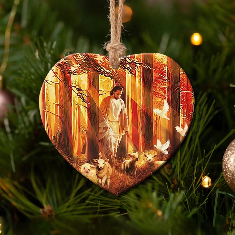 Jesus With Sheep Faith Heart Ceramic Ornament - Christmas Ornament - Christmas Gift