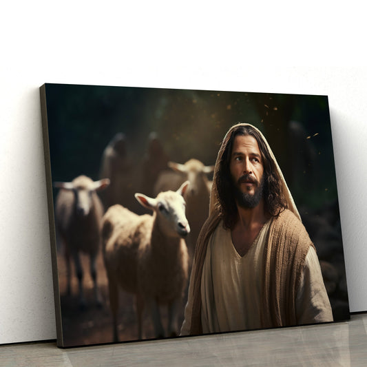 Jesus With Sheep Is Shown Near A Path - Canvas Picture - Jesus Christ Canvas - Christian Wall Art