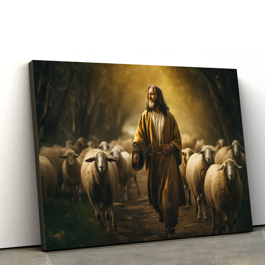 Jesus With Sheep Is Shown Near A Path 1 - Canvas Picture - Jesus Christ Canvas - Christian Wall Art