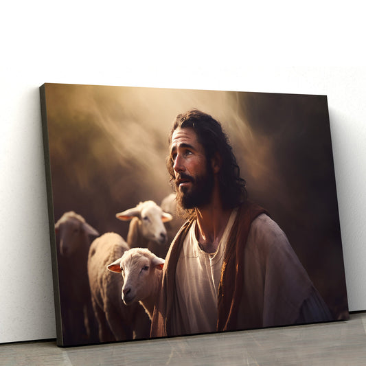 Jesus With Sheep Is Shown Near A Path 2 - Canvas Picture - Jesus Christ Canvas - Christian Wall Art
