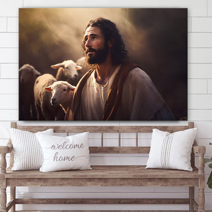 Jesus With Sheep Is Shown Near A Path 2 - Canvas Picture - Jesus Christ Canvas - Christian Wall Art