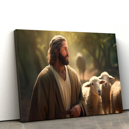 Jesus With Sheep Is Shown Near A Path 4 - Canvas Picture - Jesus Christ Canvas - Christian Wall Art