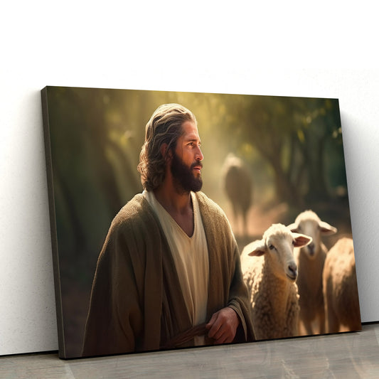 Jesus With Sheep Is Shown Near A Path 4 - Canvas Picture - Jesus Christ Canvas - Christian Wall Art