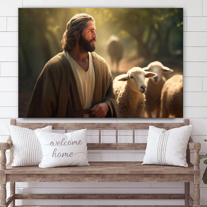 Jesus With Sheep Is Shown Near A Path 4 - Canvas Picture - Jesus Christ Canvas - Christian Wall Art