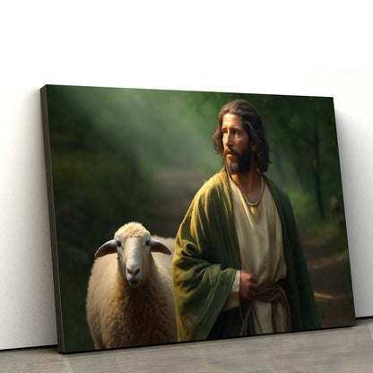 Jesus With Sheep Is Shown Near A Path 5 - Canvas Picture - Jesus Christ Canvas - Christian Wall Art