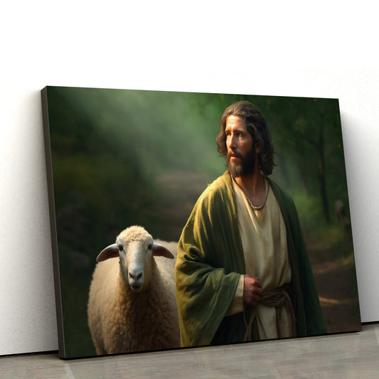 Jesus With Sheep Is Shown Near A Path 5 - Canvas Picture - Jesus Christ Canvas - Christian Wall Art