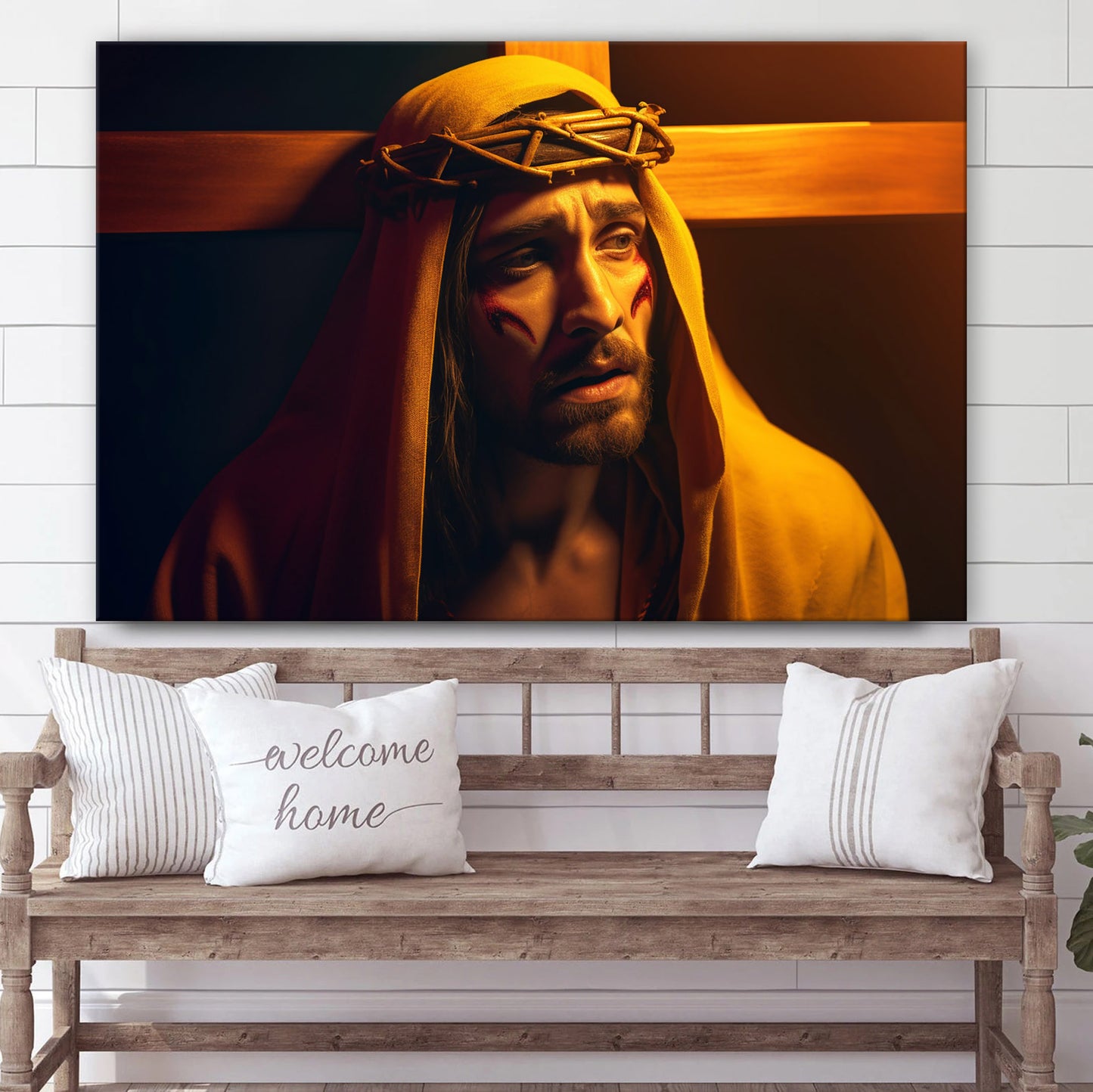 Jesus With The Cross - Canvas Picture - Jesus Christ Canvas - Christian Wall Art