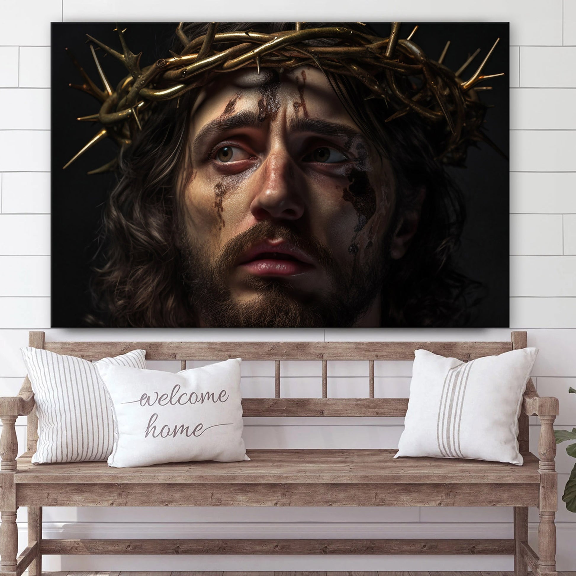 Jesus With The Crown Of Thorns On His Face - Canvas Picture - Jesus Christ Canvas - Christian Wall Art