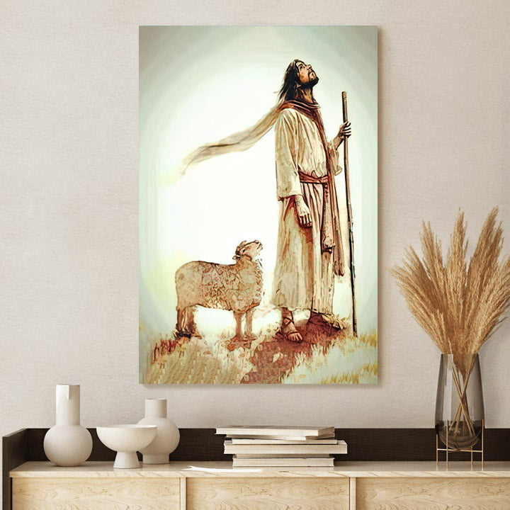 Jesus With The Lamb Looking Up Canvas Pictures - Jesus Canvas Painting - Christian Canvas Prints