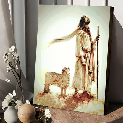Jesus With The Lamb Looking Up Canvas Pictures - Jesus Canvas Painting - Christian Canvas Prints