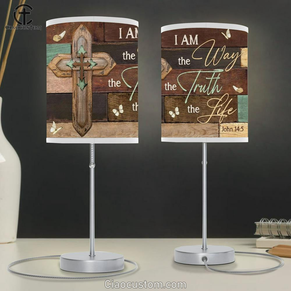 Jesus Wooden Cross I Am The Way The Truth The Life Table Lamp