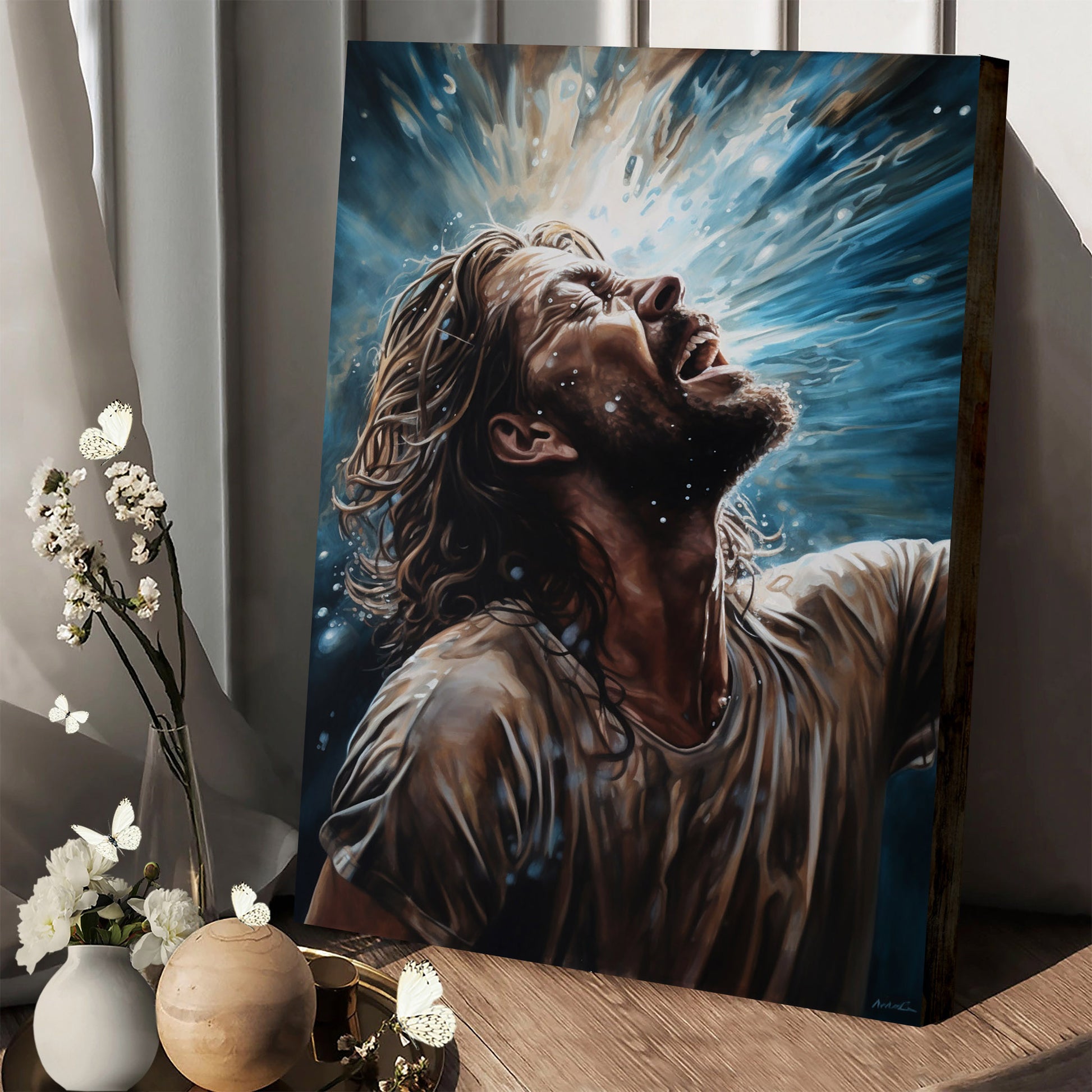 Jesus Wresting In The Water - Canvas Picture - Jesus Christ Canvas - Christian Wall Art