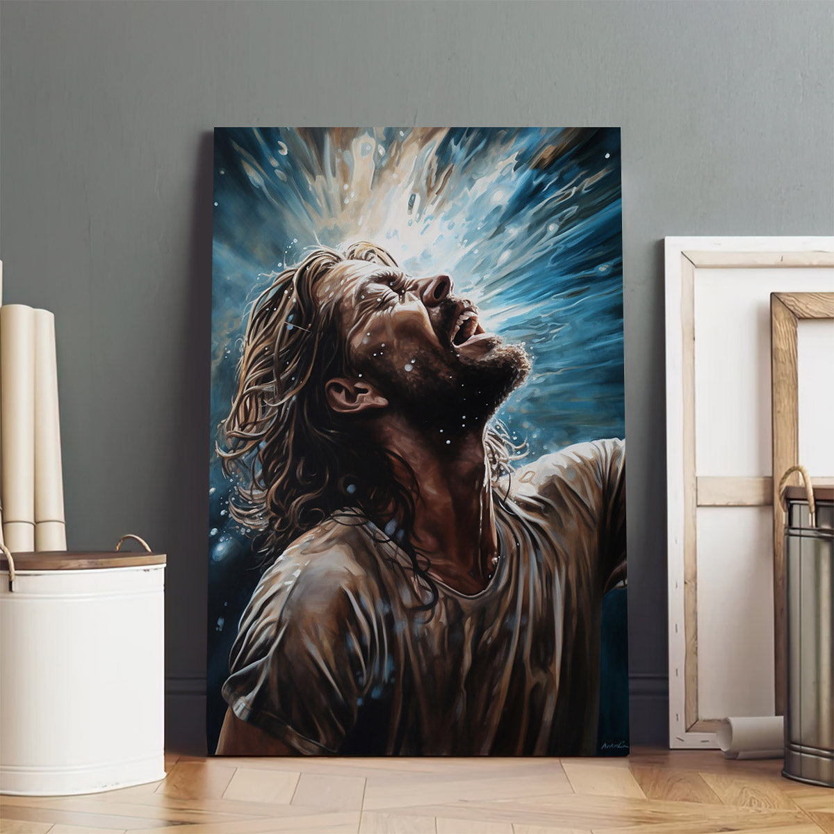 Jesus Wresting In The Water - Canvas Picture - Jesus Christ Canvas - Christian Wall Art