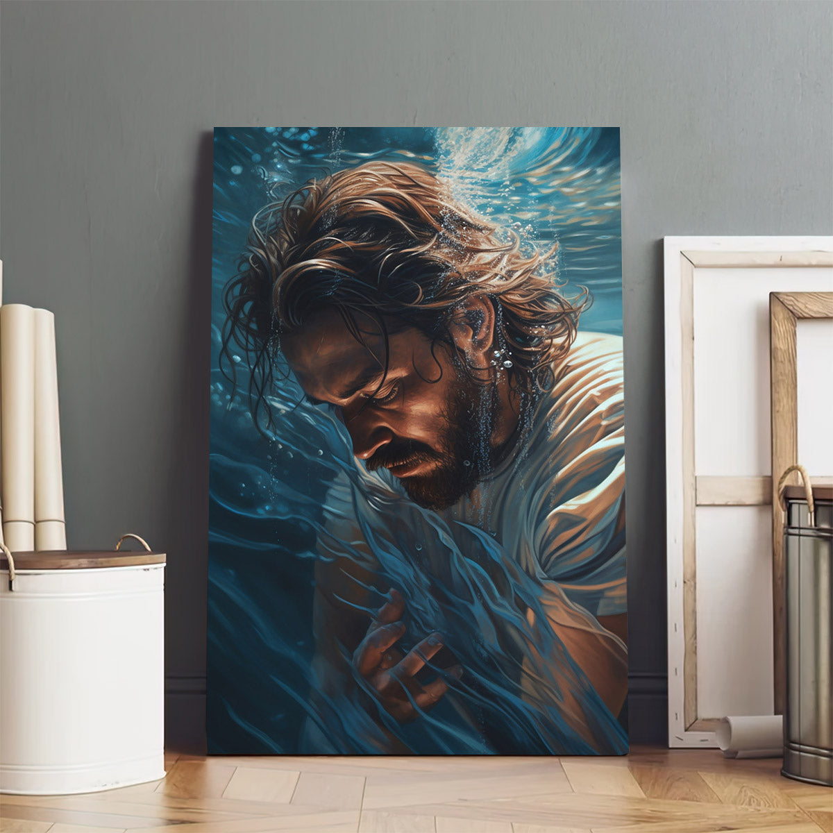 Jesus Wresting In The Water 1 - Canvas Picture - Jesus Christ Canvas - Christian Wall Art