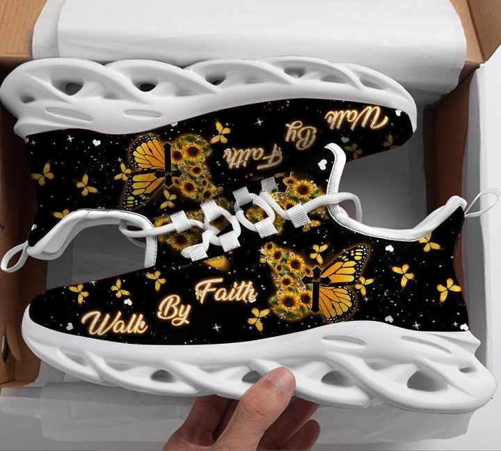 Jesus Yellow Butterfly Walk By Faith Yezy Running Sneakers Max Soul Shoes - Christian Shoes For Men And Women