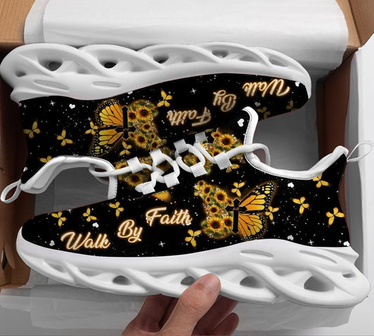 Jesus Yellow Butterfly Walk By Faith Yezy Running Sneakers Max Soul Shoes - Christian Shoes For Men And Women