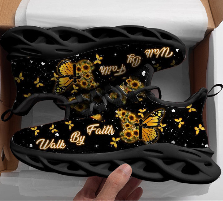 Jesus Yellow Butterfly Walk By Faith Yezy Running Sneakers Max Soul Shoes - Christian Shoes For Men And Women