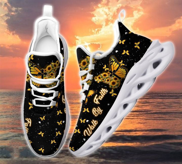 Jesus Yellow Butterfly Walk By Faith Yezy Running Sneakers Max Soul Shoes - Christian Shoes For Men And Women