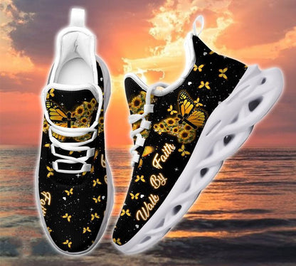 Jesus Yellow Butterfly Walk By Faith Yezy Running Sneakers Max Soul Shoes - Christian Shoes For Men And Women