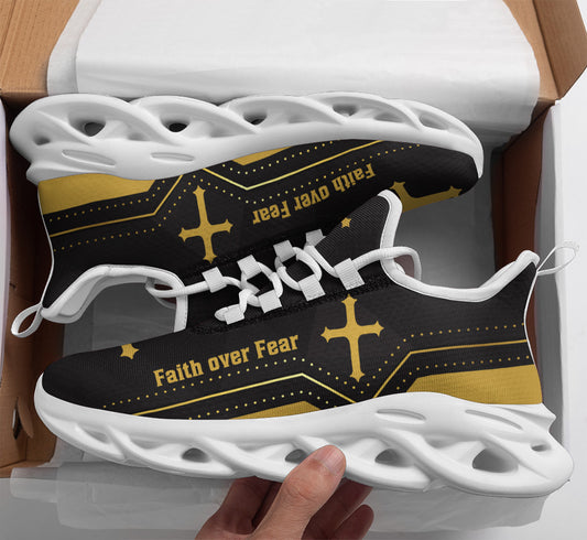 Jesus Yellow  Faith Over Fear Yezy Running Sneakers Max Soul Shoes - Christian Shoes For Men And Women