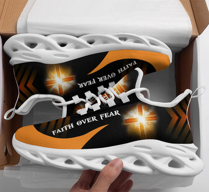 Jesus Yellow Faith Over Fear Yezy Running Sneakers Max Soul Shoes - Christian Shoes For Men And Women