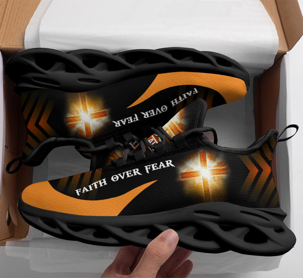 Jesus Yellow Faith Over Fear Yezy Running Sneakers Max Soul Shoes - Christian Shoes For Men And Women