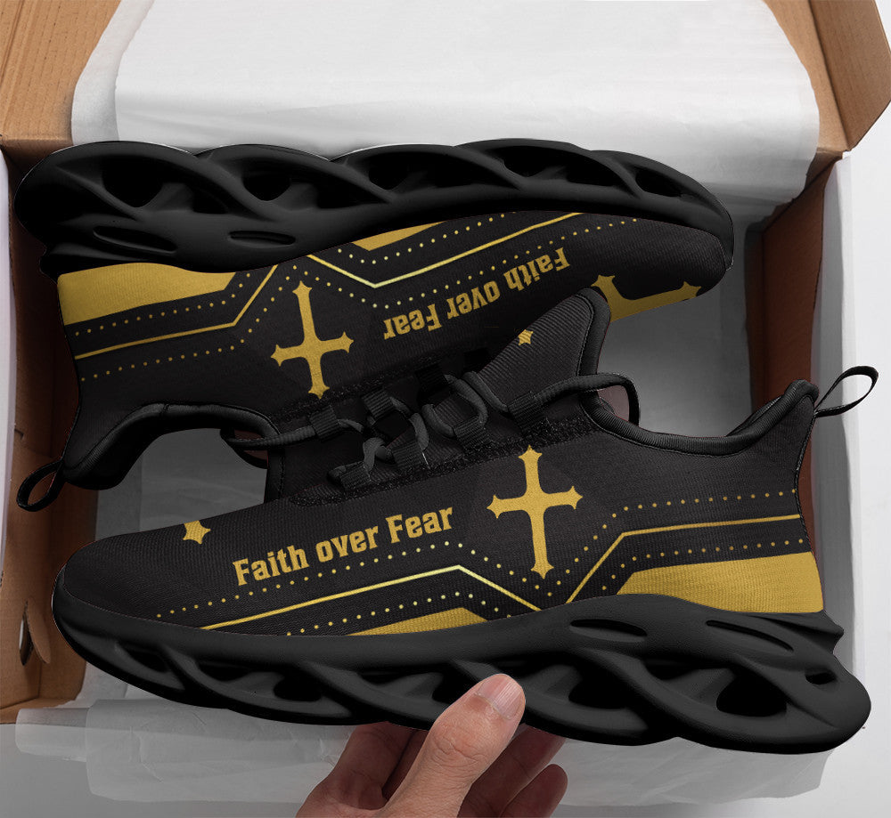 Jesus Yellow  Faith Over Fear Yezy Running Sneakers Max Soul Shoes - Christian Shoes For Men And Women