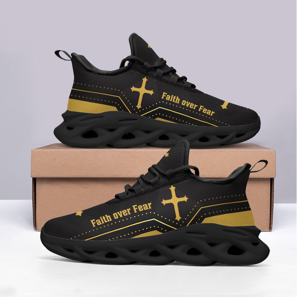 Jesus Yellow  Faith Over Fear Yezy Running Sneakers Max Soul Shoes - Christian Shoes For Men And Women