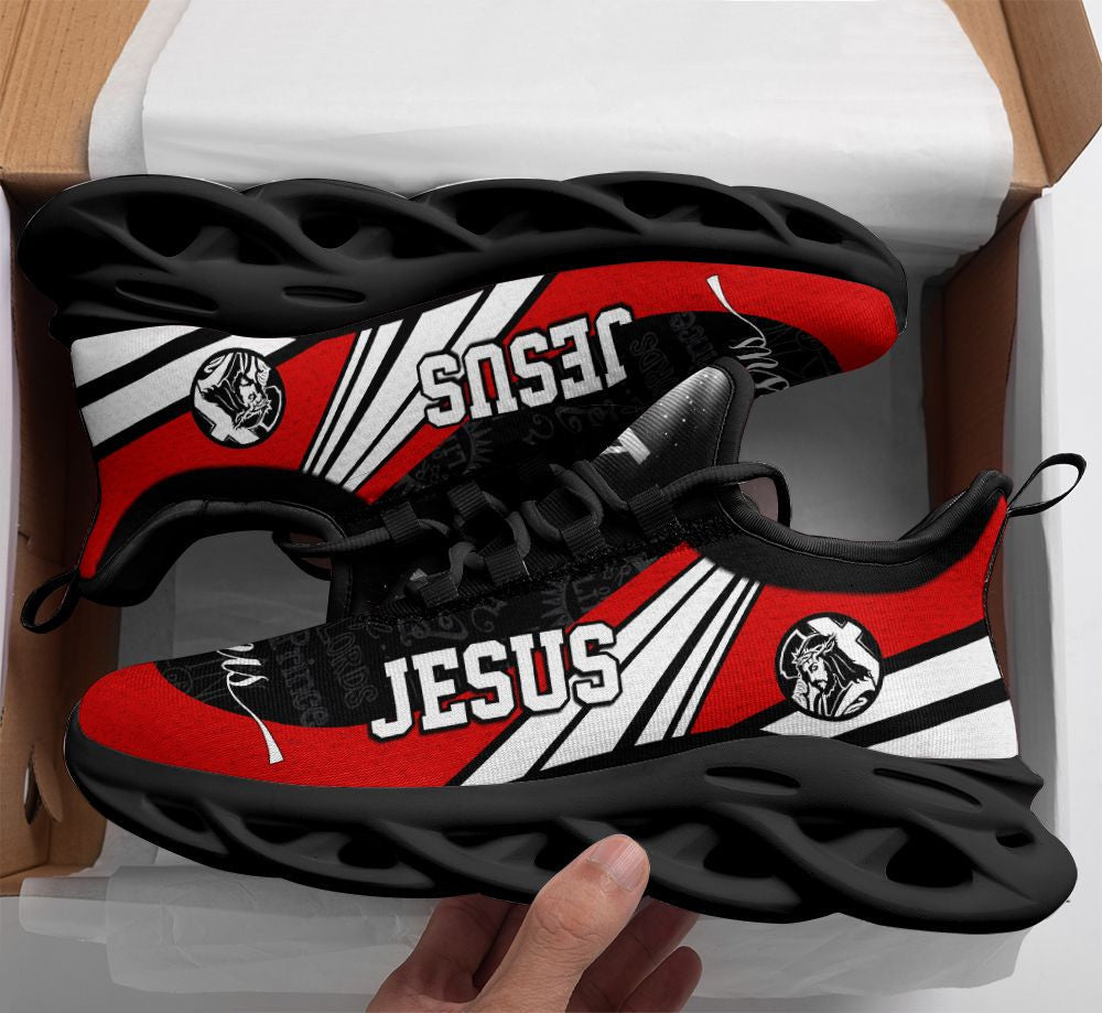 Jesus Yezy Running Sneakers Black And Red Max Soul Shoes - Christian Shoes For Men And Women