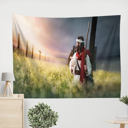 Jesus and Lamb Tapestry - Prophecies Tapestry Christian - Jesus Pictures - Christian Wall Tapestry