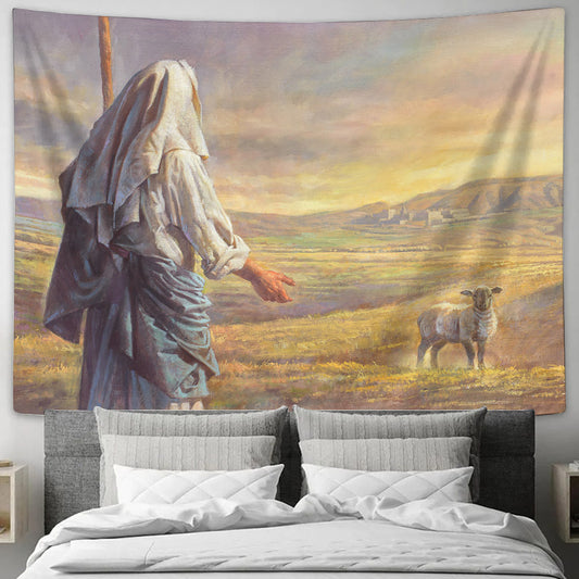 Jesus and Lamb Tapestry - The Lost Sheep Tapestry Christian - Jesus Pictures - Christian Wall Tapestry
