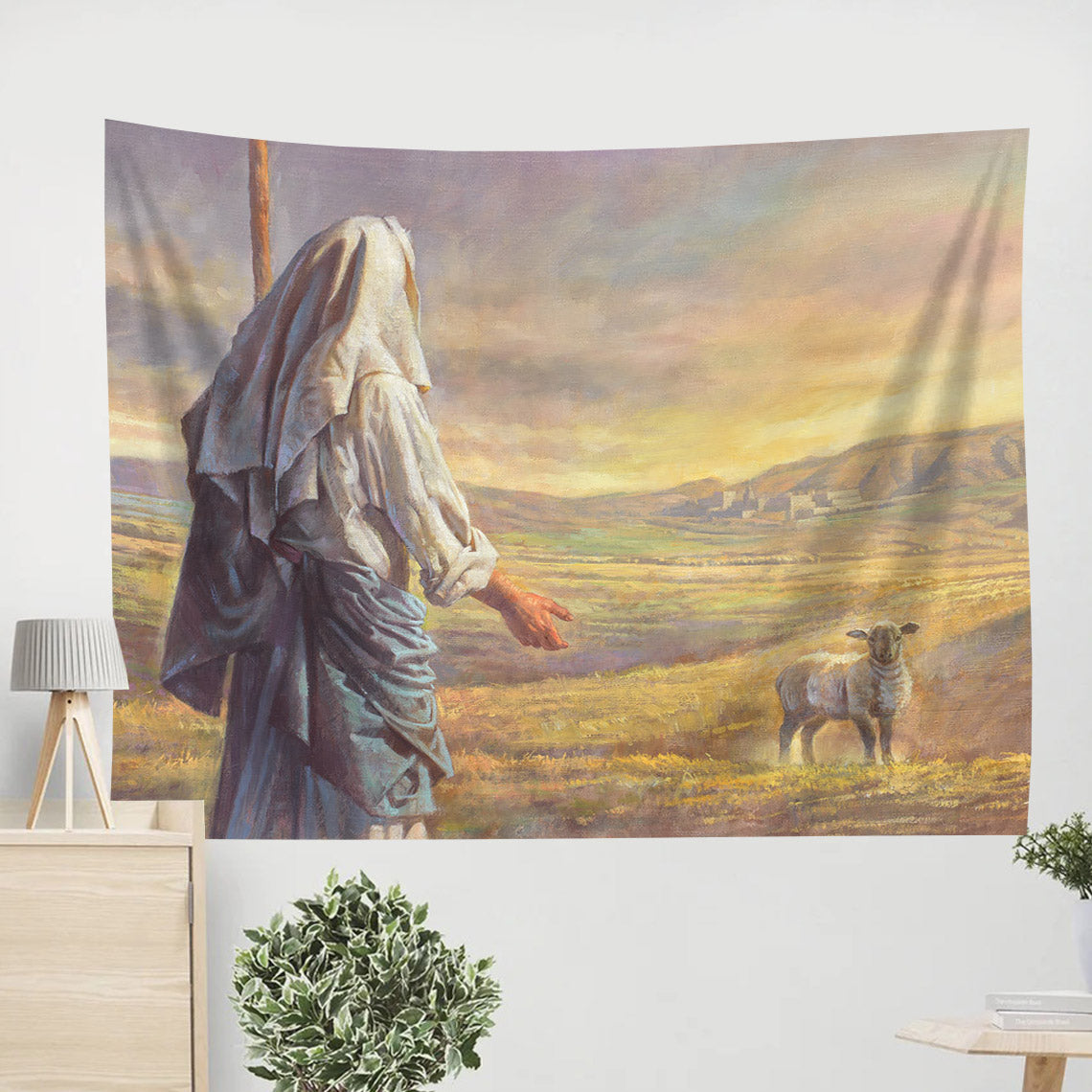 Jesus and Lamb Tapestry - The Lost Sheep Tapestry Christian - Jesus Pictures - Christian Wall Tapestry