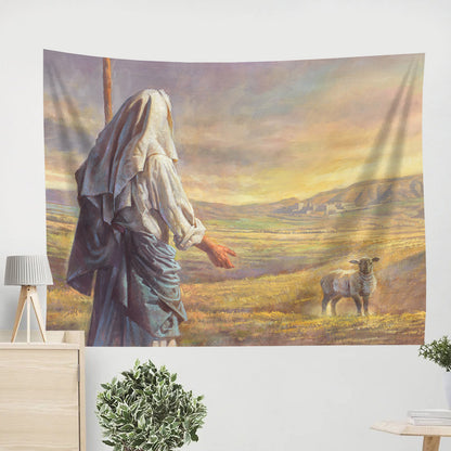 Jesus and Lamb Tapestry - The Lost Sheep Tapestry Christian - Jesus Pictures - Christian Wall Tapestry