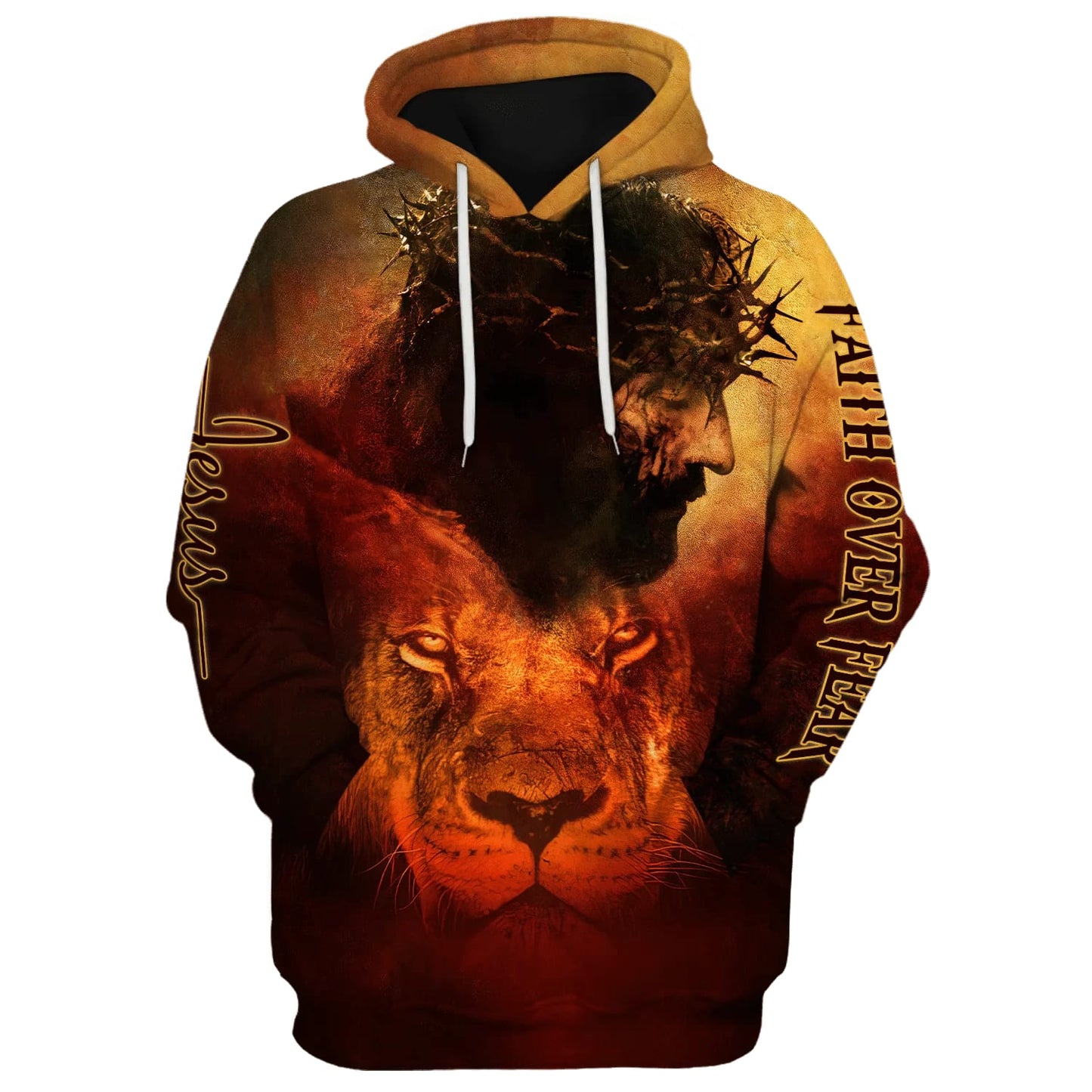 Jesus and Lion 3D Hoodies - Faith Over Fear Hoodies - Jesus Hoodie - Men & Women Christian Hoodie - 3D Printed Hoodie