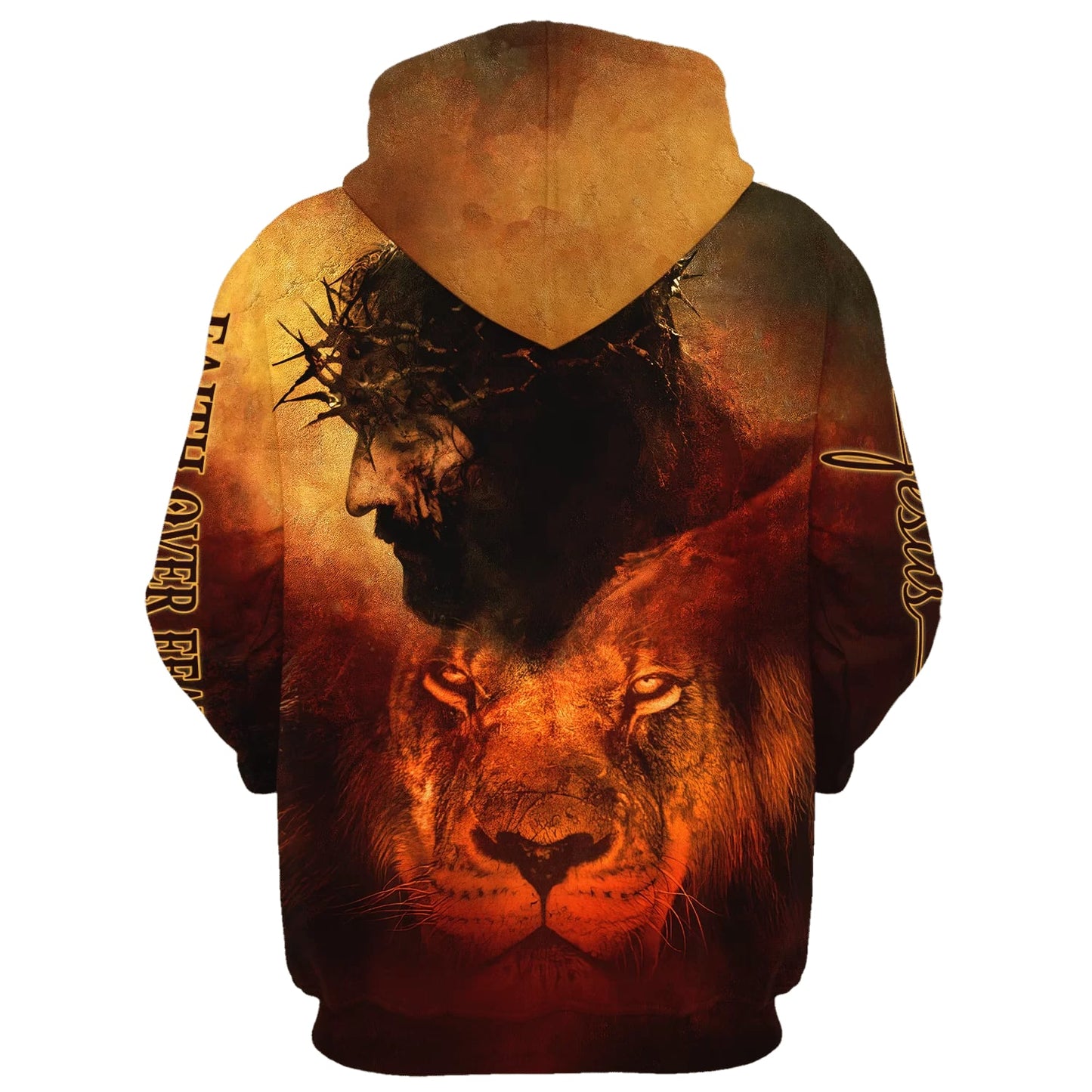 Jesus and Lion 3D Hoodies - Faith Over Fear Hoodies - Jesus Hoodie - Men & Women Christian Hoodie - 3D Printed Hoodie