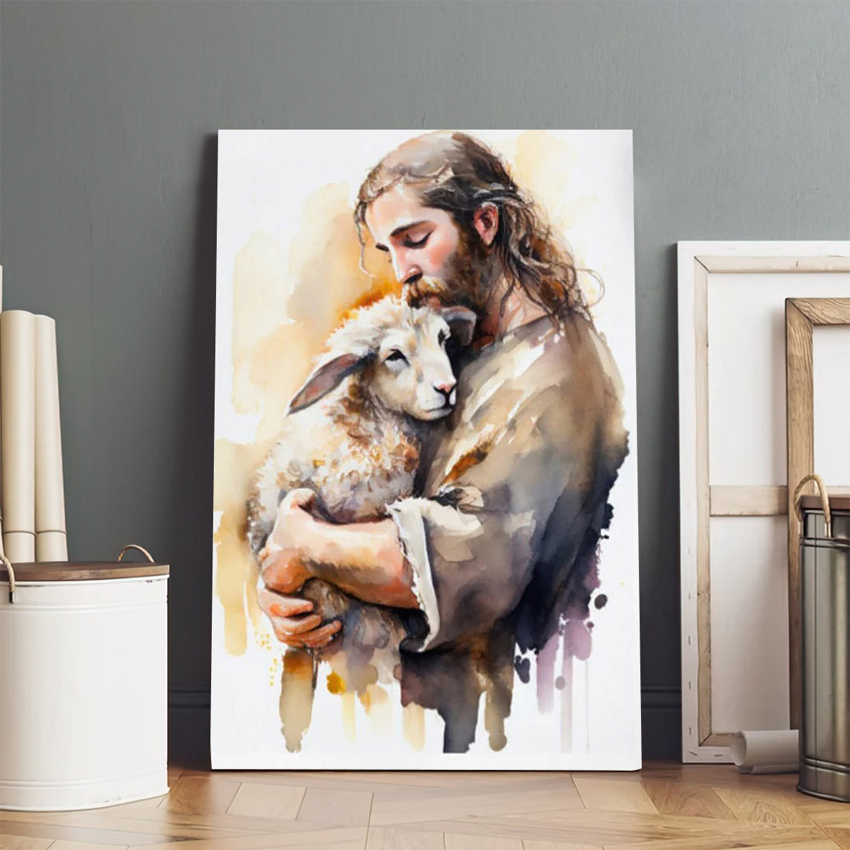 Jesus and the Lost Sheep Water Color - Jesus Canvas Art - Christian Wall Canvas