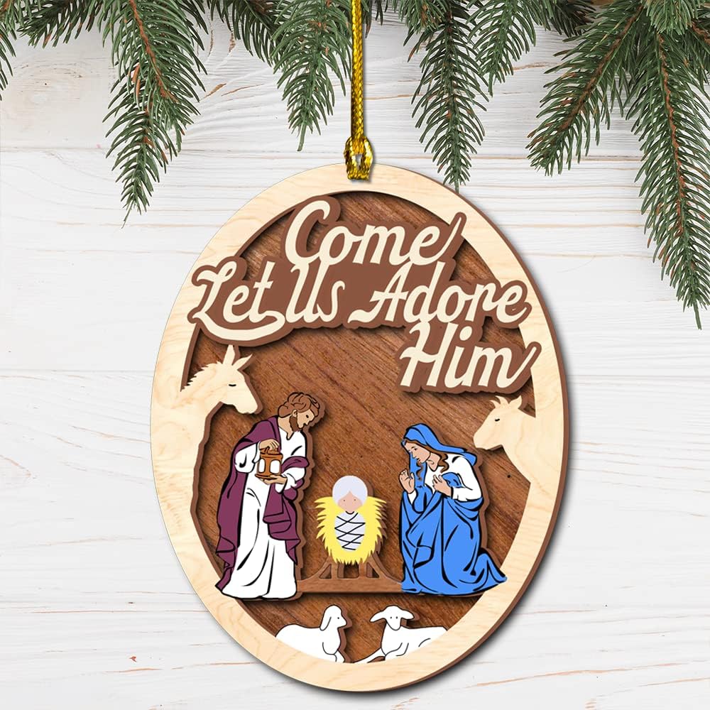 Jesus come let us adore him Wood Layered Ornaments - Christmas Tree Ornament
