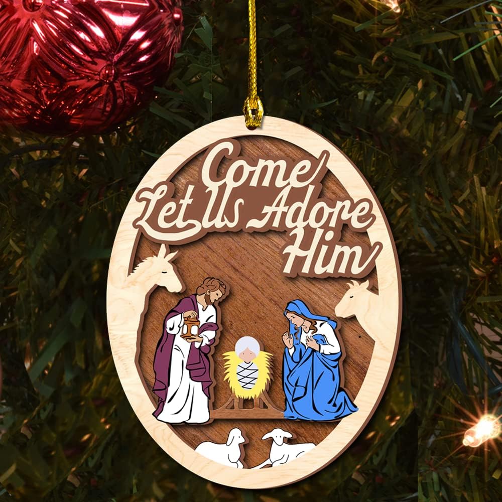 Jesus come let us adore him Wood Layered Ornaments - Christmas Tree Ornament