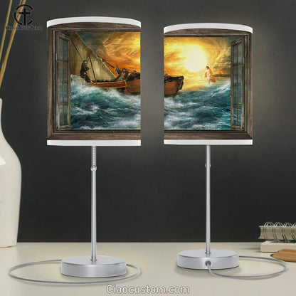 Jesus guides us through storm Table Lamp For Bedroom - Bible Verse Table Lamp - Religious Room Decor