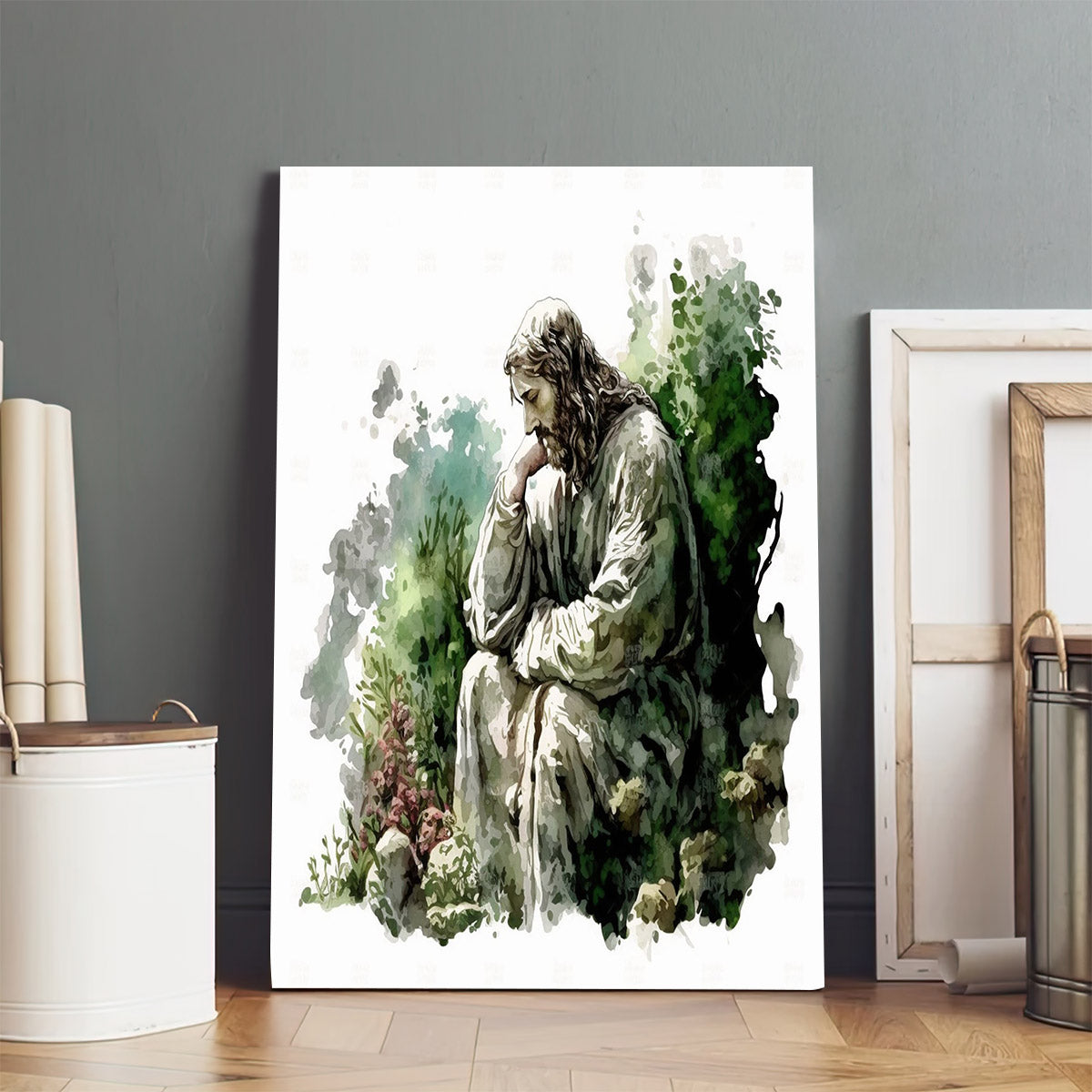 Jesus in Gethsemane in Watercolor - Jesus Canvas Art - Christian Wall Canvas