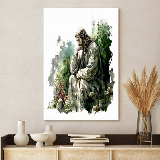 Jesus in Gethsemane in Watercolor - Jesus Canvas Art - Christian Wall Canvas