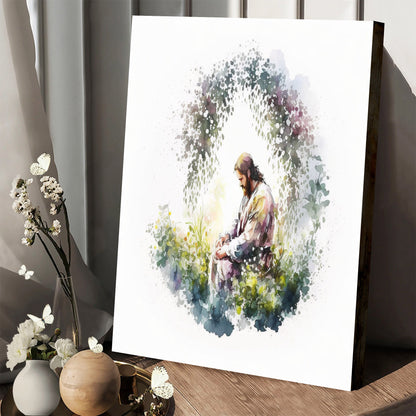 Jesus in the Garden in Watercolor - Jesus Canvas Art - Christian Wall Canvas