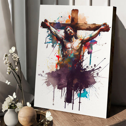 Jesus on the Cross Watercolor Art Jesus on the Cross - Jesus Canvas Art - Christian Wall Canvas