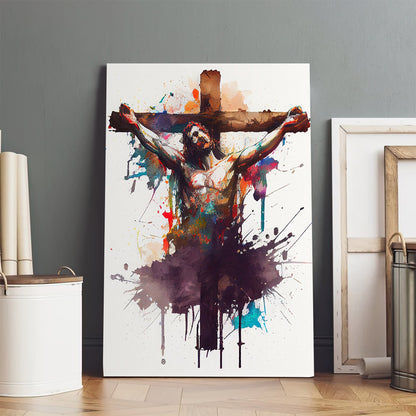 Jesus on the Cross Watercolor Art Jesus on the Cross - Jesus Canvas Art - Christian Wall Canvas