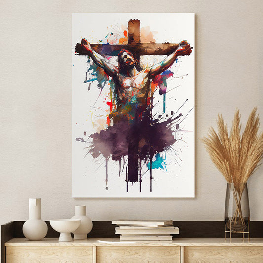 Jesus on the Cross Watercolor Art Jesus on the Cross - Jesus Canvas Art - Christian Wall Canvas