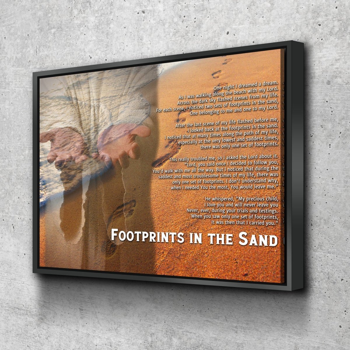 Jesus's Hands Footprints In The Sand Wall Art & Decor - Christian Canvas Wall Art